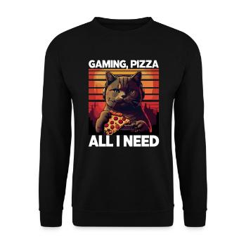 Funny Cats Gaming Pizza Gamer Gamer Gaming - Unisex Sweatshirt - black - Front - Alina (178cm) & Michal (187cm)