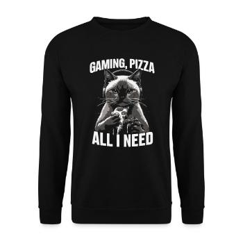 Drôles de chats Jeux Pizza Gamer Gamer Jeux - Sweat-shirt Unisexe - noir - Devant - Alina (178cm) & Michal (187cm)