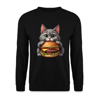 Cat Fast Food Burger Cats Hamburger Cat Lover - Unisex Sweatshirt - black - Front - Alina (178cm) & Michal (187cm)