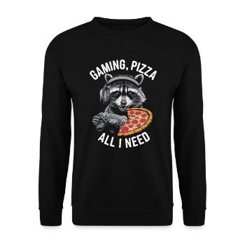 Funny Raccoon Gaming Pizza Gamer Gamer Gaming - Unisex Sweatshirt - black - Front - Alina (178cm) & Michal (187cm)