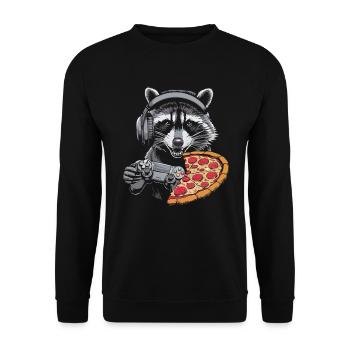 Funny Raccoon Gaming Pizza Gamer Gamer Gaming - Unisex Sweatshirt - black - Front - Alina (178cm) & Michal (187cm)