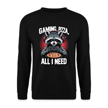 Funny Raccoon Gaming Pizza Gamer Gamer Gaming - Unisex Sweatshirt - black - Front - Alina (178cm) & Michal (187cm)