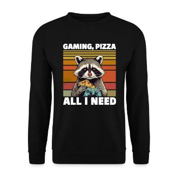 Funny Raccoon Gaming Pizza Gamer Gamer Gaming - Unisex Sweatshirt - black - Front - Alina (178cm) & Michal (187cm)