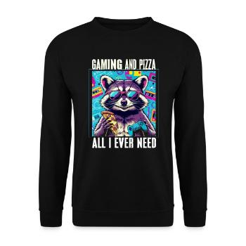 Funny Raccoon Gaming Pizza Gamer Gamer Gaming - Unisex Sweatshirt - black - Front - Alina (178cm) & Michal (187cm)