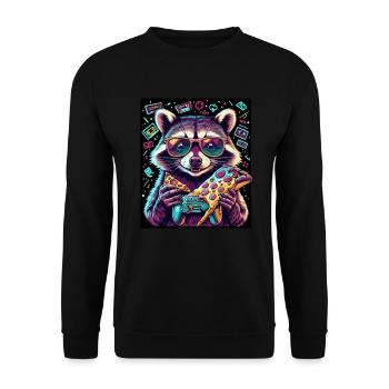Funny Raccoon Gaming Pizza Gamer Gamer Gaming - Unisex Sweatshirt - black - Front - Alina (178cm) & Michal (187cm)