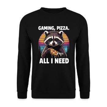 Funny Raccoon Gaming Pizza Gamer Gamer Gaming - Unisex Sweatshirt - black - Front - Alina (178cm) & Michal (187cm)