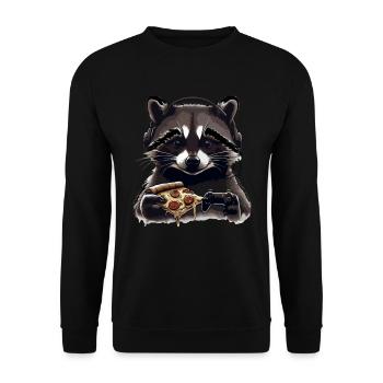 Funny Raccoon Gaming Pizza Gamer Gamer Gaming - Unisex Sweatshirt - black - Front - Alina (178cm) & Michal (187cm)