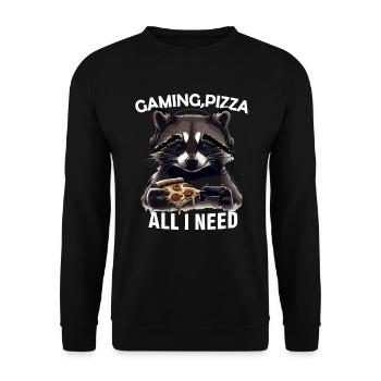 Funny Raccoon Gaming Pizza Gamer Gamer Gaming - Unisex Sweatshirt - black - Front - Alina (178cm) & Michal (187cm)