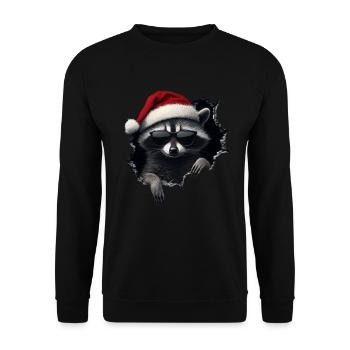 Funny Christmas Raccoon with Santa Hat - Unisex Sweatshirt - black - Front - Alina (178cm) & Michal (187cm)