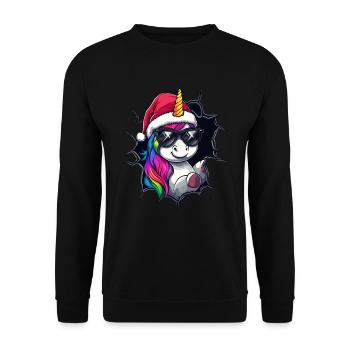 Lustiges Einhorn Weihnachten Einhörner Unicorn - Unisex Pullover - Schwarz - Vorne - Alina (178cm) & Michal (187cm)