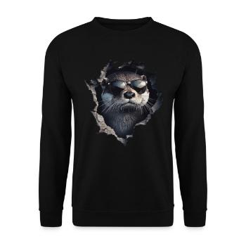 Funny Otter Otter Lover Cute Otter Zoo - Unisex Sweatshirt - black - Front - Alina (178cm) & Michal (187cm)