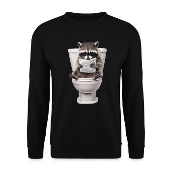 Drôle de raton laveur sur les toilettes avec journal zoo animal de compagnie - Sweat-shirt Unisexe - noir - Devant - Alina (178cm) & Michal (187cm)