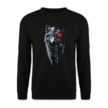 Lustiger Roboter Kunst Wolf Cyborg Tier AI Wolf - Unisex Pullover - Schwarz - Vorne - Alina (178cm) & Michal (187cm)