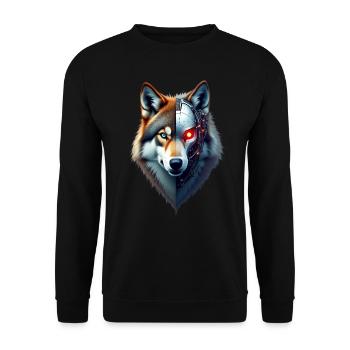 Funny Robot Art Wolf Cyborg Animal AI Wolf - Unisex Sweatshirt - black - Front - Alina (178cm) & Michal (187cm)