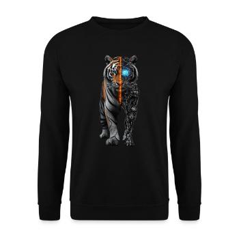 Lustiger Roboter Kunst Tiger Cyborg Tier AI Tiger - Unisex Pullover - Schwarz - Vorne - Alina (178cm) & Michal (187cm)