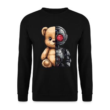 Lustige Roboter Tech Teddybär Cyborg Tier Bär - Unisex Pullover - Schwarz - Vorne - Alina (178cm) & Michal (187cm)