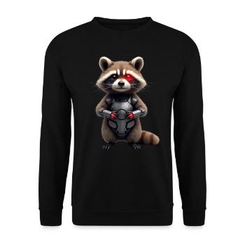 Lustige Roboter Tech Waschbär Cyborg Tier Raccoon - Unisex Pullover - Schwarz - Vorne - Alina (178cm) & Michal (187cm)
