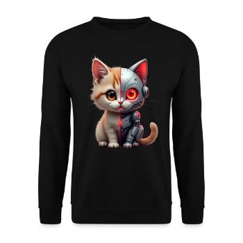 Lustige Roboter Katze Tech Katzen Cyborg Tier Cat - Unisex Pullover - Schwarz - Vorne - Alina (178cm) & Michal (187cm)
