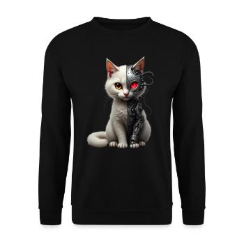 Lustige Roboter Katze Tech Katzen Cyborg Tier Cat - Unisex Pullover - Schwarz - Vorne - Alina (178cm) & Michal (187cm)