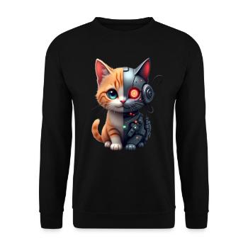 Lustige Roboter Katze Tech Katzen Cyborg Tier Cat - Unisex Pullover - Schwarz - Vorne - Alina (178cm) & Michal (187cm)