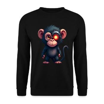 Lustiger Roboter Kunst Affe Cyborg Tier AI Monkey - Unisex Pullover - Schwarz - Vorne - Alina (178cm) & Michal (187cm)