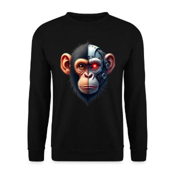 Lustiger Roboter Kunst Affe Cyborg Tier AI Monkey - Unisex Pullover - Schwarz - Vorne - Alina (178cm) & Michal (187cm)