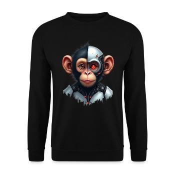 Lustiger Roboter Kunst Affe Cyborg Tier AI Monkey - Unisex Pullover - Schwarz - Vorne - Alina (178cm) & Michal (187cm)