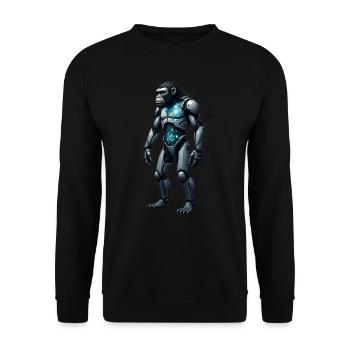 Lustiger Roboter Kunst Affe Cyborg Tier AI Monkey - Unisex Pullover - Schwarz - Vorne - Alina (178cm) & Michal (187cm)