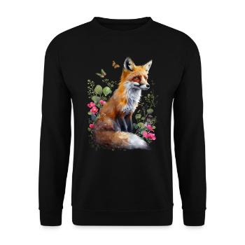 Renard amoureux des bois fleurs Art Renards Renard mignon - Sweat-shirt Unisexe - noir - Devant - Alina (178cm) & Michal (187cm)