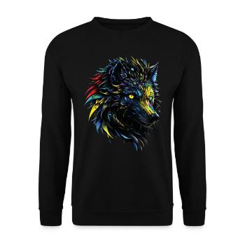 Wolf Liebhaber Wildtier Kunst Wolf Bunt Tier - Unisex Pullover - Schwarz - Vorne - Alina (178cm) & Michal (187cm)