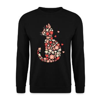 Blumen Katze für Katzen Besitzer und Valentinstag - Unisex Pullover - Schwarz - Vorne - Alina (178cm) & Michal (187cm)