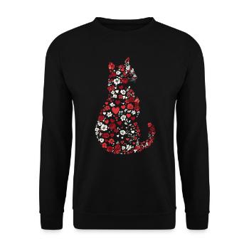 Blumen Katze für Katzen Besitzer und Valentinstag - Unisex Pullover - Schwarz - Vorne - Alina (178cm) & Michal (187cm)