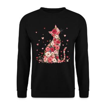 Blumen Katze für Katzen Besitzer und Valentinstag - Unisex Pullover - Schwarz - Vorne - Alina (178cm) & Michal (187cm)