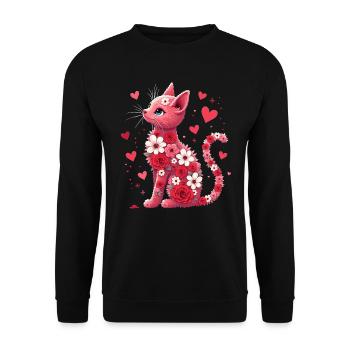 Blumen Katze für Katzen Besitzer und Valentinstag - Unisex Pullover - Schwarz - Vorne - Alina (178cm) & Michal (187cm)