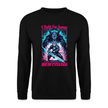 Middle Ages Cat Tuna Artwork Honor - Unisex Sweatshirt - black - Front - Alina (178cm) & Michal (187cm)