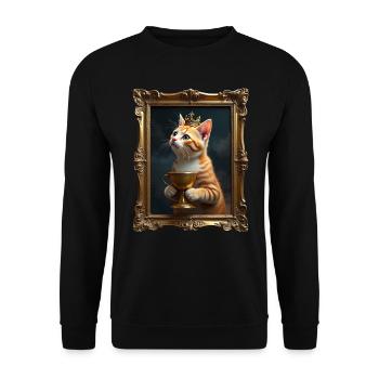 Medieval Cat in Picture Frame Art Crown - Unisex Sweatshirt - black - Front - Alina (178cm) & Michal (187cm)