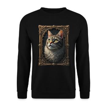 Mittelalter Katze im Bilderrahmen Kunst Krone - Unisex Pullover - Schwarz - Vorne - Alina (178cm) & Michal (187cm)