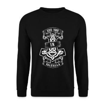 Wikinger See you in Valhalla - Unisex Pullover - Schwarz - Vorne - Alina (178cm) & Michal (187cm)