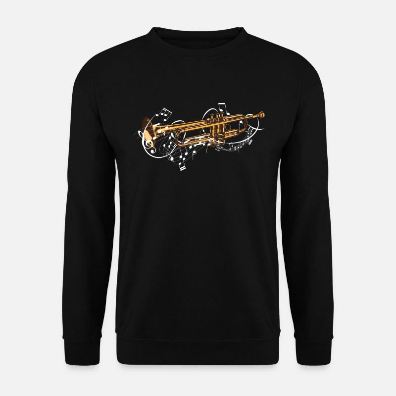 Musik mit Trompete als Blasinstrument und Noten - Unisex Pullover - Schwarz