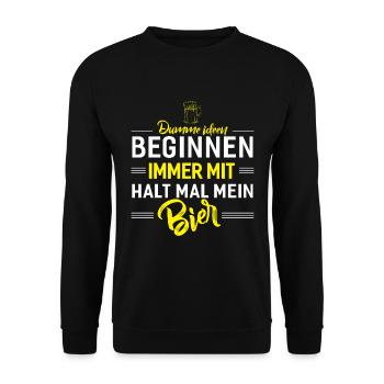 Halt Mal Mein Bier - Unisex Pullover - Schwarz - Vorne - Alina (178cm) & Michal (187cm)