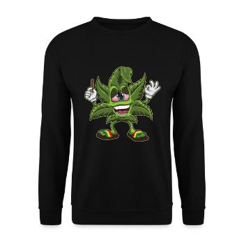 Stoned Cannabis Leaf - Weed Smoking Cartoon - Unisex Sweatshirt - black - Front - Alina (178cm) & Michal (187cm)