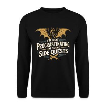 Je ne procrastine pas, je fais des quêtes secondaires - Sweat-shirt Unisexe - noir - Devant - Alina (178cm) & Michal (187cm)