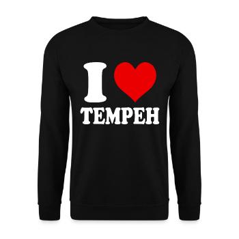 Ich liebe Tempeh Veganes Gemüse Essen Lustiges Herz - Unisex Pullover - Schwarz - Vorne - Alina (178cm) & Michal (187cm)