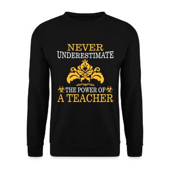NEVER UNDERESTIMATE A TEACHER! - Unisex Sweatshirt - black - Front - Alina (178cm) & Michal (187cm)