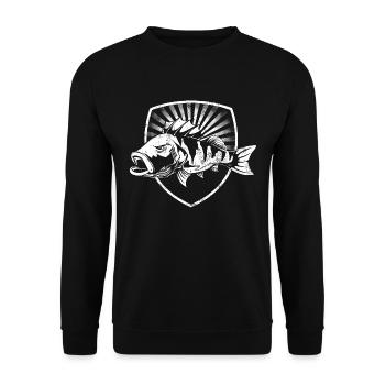 Angler Barsch Wappen - Unisex Pullover - Schwarz - Vorne - Alina (178cm) & Michal (187cm)