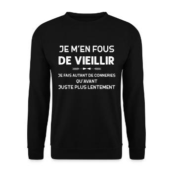 Vieillir Moi Je M'En Fous - Sweat-shirt Unisexe - noir - Devant - Alina (178cm) & Michal (187cm)