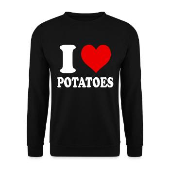 Ich liebe Kartoffeln Veganes Gemüse Essen Lustiges Herz - Unisex Pullover - Schwarz - Vorne - Alina (178cm) & Michal (187cm)