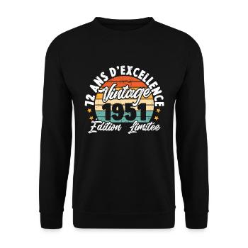 Vintage Cadeau D'anniversaire 72 Ans Vintage 1951 - Sweat-shirt Unisexe - noir - Devant - Alina (178cm) & Michal (187cm)