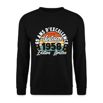 Vintage Cadeau D'anniversaire 65 Ans Vintage 1958 - Sweat-shirt Unisexe - noir - Devant - Alina (178cm) & Michal (187cm)