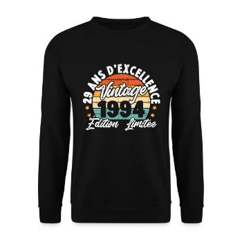 Vintage Cadeau D'anniversaire 29 Ans Vintage 1994 - Sweat-shirt Unisexe - noir - Devant - Alina (178cm) & Michal (187cm)